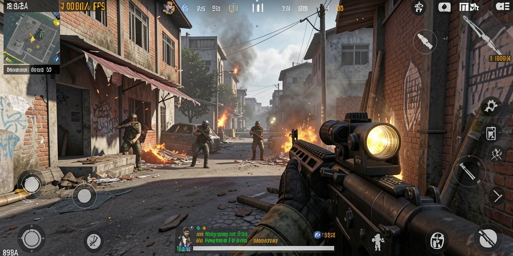 Tampilan menarik dari aksi gameplay 898A di medan perang FPS.
