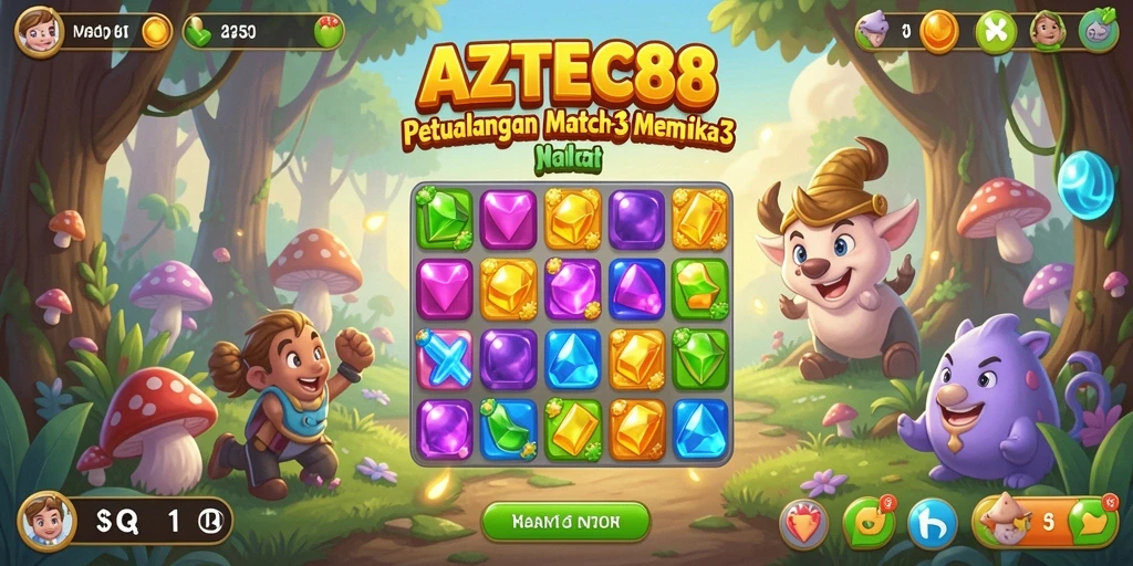 Tampilan gameplay menarik AZTEC88 dengan grafis Match-3 yang memukau.