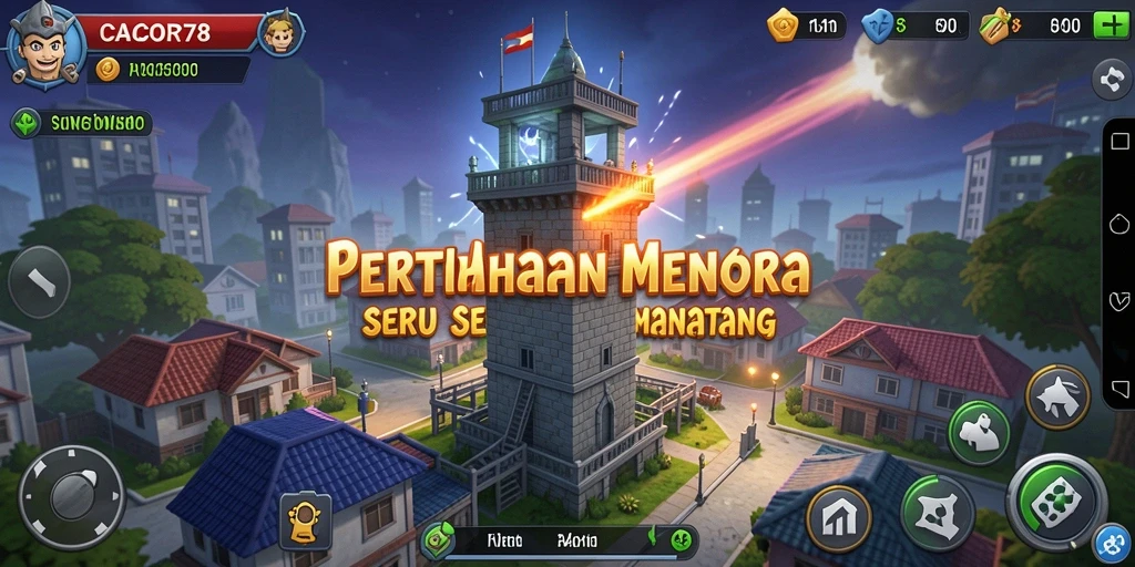 Tampilan gameplay menara pertahanan yang seru dan penuh aksi.