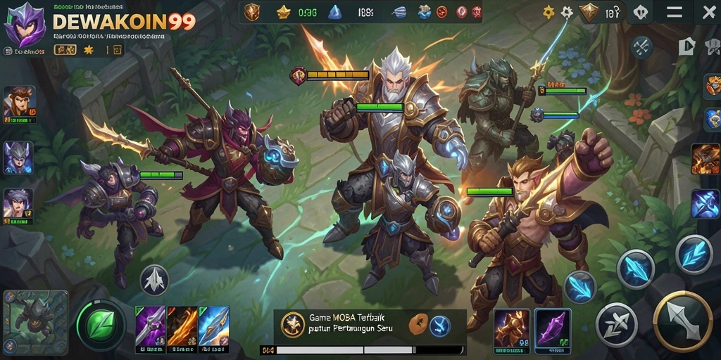 Tampilan gameplay seru DEWAKOIN99 dengan aksi MOBA yang intens.