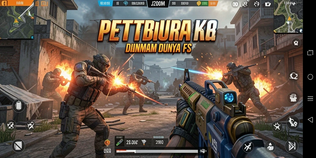Tangkapan layar J200M menampilkan gameplay FPS yang menegangkan.