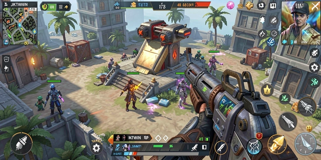 Tampilan gameplay menegangkan dalam JKTWIN, penuh strategi Tower Defense.