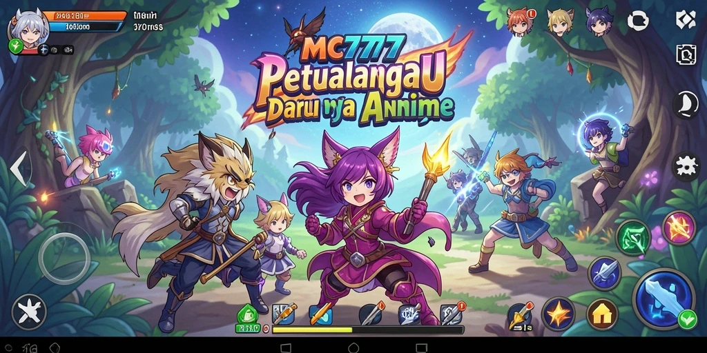 Tampilan gameplay seru MC777 dengan karakter anime yang menarik.